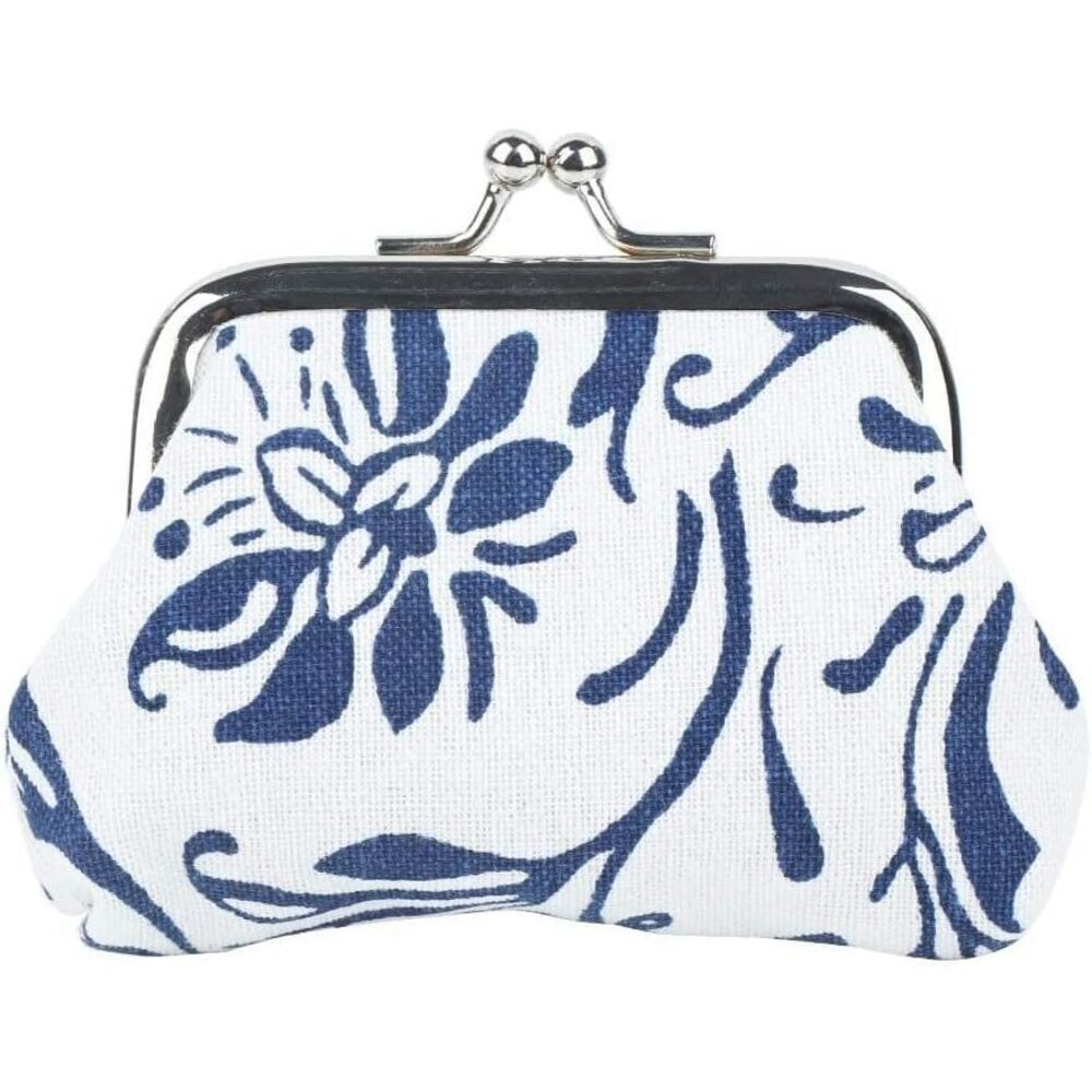 9178 1 Pc Blue and white Kiss Lock Coin Purses, Vintage Clutch Bag Buckle